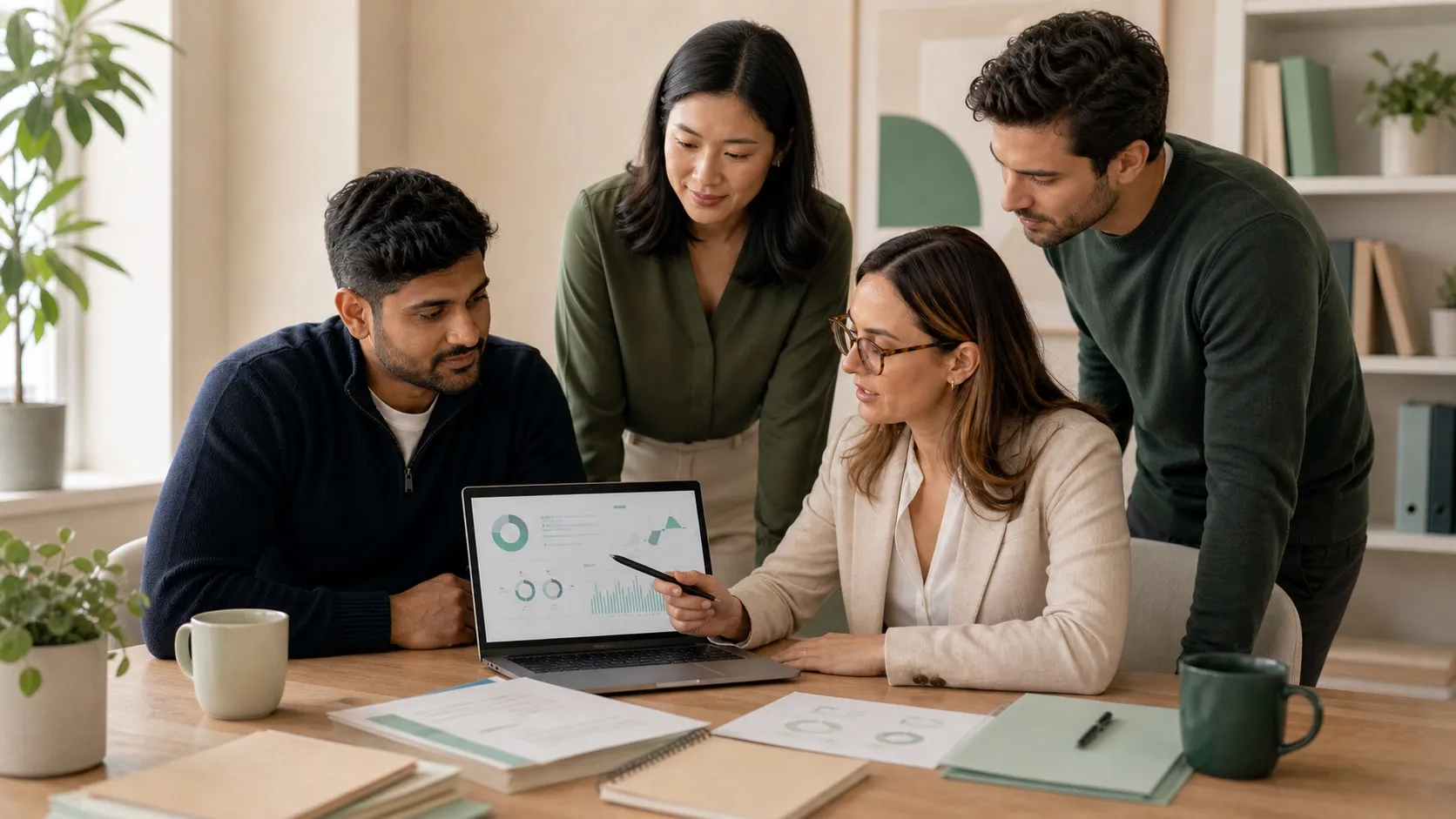 Tax compliance team reviewing founder workflows in a warm office